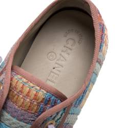 Pre Owned Chanel Multicolor Tweed Fabric Cap Toe Low Top Sneakers Size 42