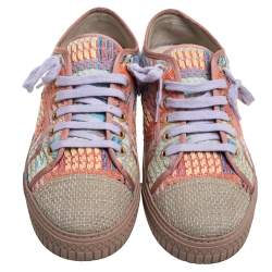Pre Owned Chanel Multicolor Tweed Fabric Cap Toe Low Top Sneakers Size 42