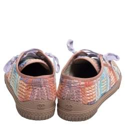 Pre Owned Chanel Multicolor Tweed Fabric Cap Toe Low Top Sneakers Size 42