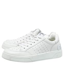 Chanel White Leather Lace Up Sneakers Size 42