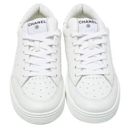 Chanel White Leather Lace Up Sneakers Size 42