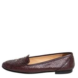 Chanel Brown Python CC Slip on Loafers Size 41