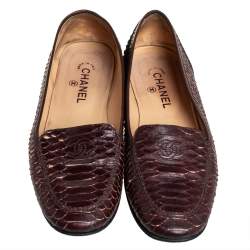 Chanel Brown Python CC Slip on Loafers Size 41