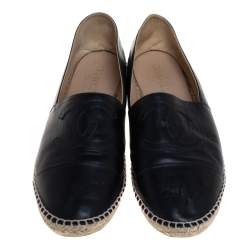Chanel Black Leather CC Slip On Espadrilles Size 45