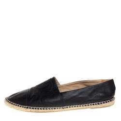 Chanel Black Leather CC Slip On Espadrilles Size 45