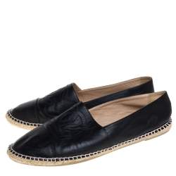 Chanel Black Leather CC Slip On Espadrilles Size 45