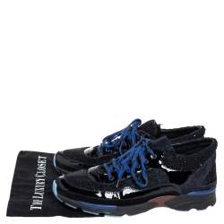 Chanel Black Patent Leather And Tweed Low Top Sneakers Size 44