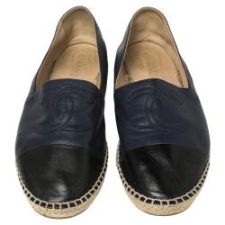 Pre Owned Chanel Blue/Black Leather CC Logo Espadrilles Size 44