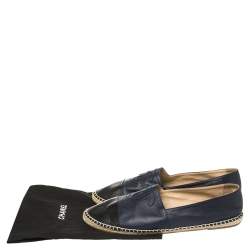 Pre Owned Chanel Blue/Black Leather CC Logo Espadrilles Size 44