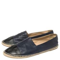 Pre Owned Chanel Blue/Black Leather CC Logo Espadrilles Size 44
