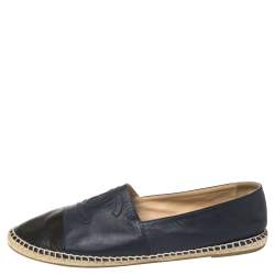 Pre Owned Chanel Blue/Black Leather CC Logo Espadrilles Size 44