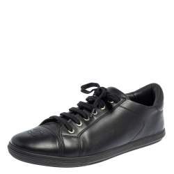 Chanel Black Leather CC Low Top Sneakers Size 44