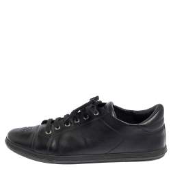 Chanel Black Leather CC Low Top Sneakers Size 44