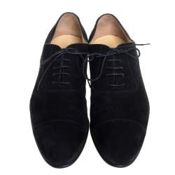 Chanel Uniform Black Suede Cap Toe Lace Up Oxford Size 43