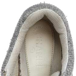 Chanel Grey Suede And Tweed CC Low Top Sneakers Size 41