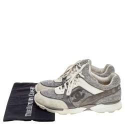Chanel Grey Suede And Tweed CC Low Top Sneakers Size 41