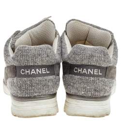 Chanel Grey Suede And Tweed CC Low Top Sneakers Size 41