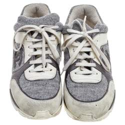 Chanel Grey Suede And Tweed CC Low Top Sneakers Size 41