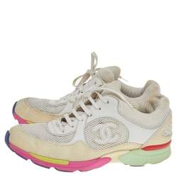Chanel White/Cream Mesh And Suede CC Low Top Sneakers Size 42