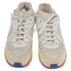 Chanel White/Cream Mesh And Suede CC Low Top Sneakers Size 42