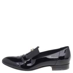 Chanel Black Patent Leather CC Smoking Slippers Size 42