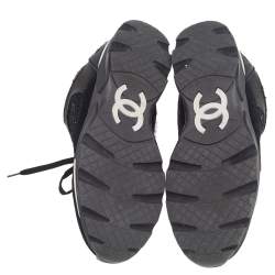 Pre Owned Chanel Black Tweed And Suede CC Low Top Sneakers Size 41