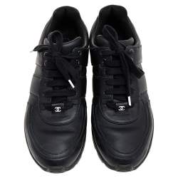 Chanel Black/White Leather CC Low Top Sneakers Size 42