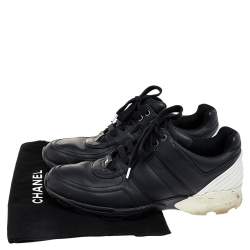 Chanel Black/White Leather CC Low Top Sneakers Size 42