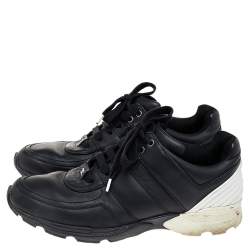 Chanel Black/White Leather CC Low Top Sneakers Size 42