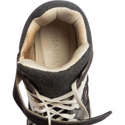 Chanel Grey-White Canvas, Suede, And Leather CC Mid Top Sneakers Size 41