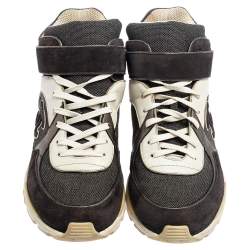 Chanel Grey-White Canvas, Suede, And Leather CC Mid Top Sneakers Size 41
