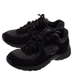 Chanel Black Fabric And Suede CC Low Top Sneakers Size 43