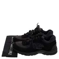 Chanel Black Fabric And Suede CC Low Top Sneakers Size 43