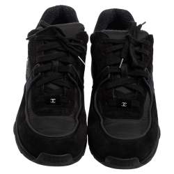 Chanel Black Fabric And Suede CC Low Top Sneakers Size 43
