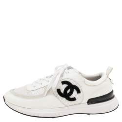 CHANEL Mesh Lycra Thermoplastic Mens Sneakers 45 White Black 1248527