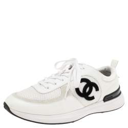 Chanel White Mesh and Leather CC Lace Up Sneakers Size 42 Chanel
