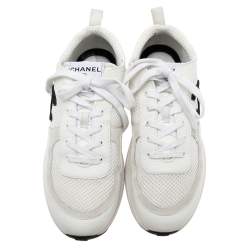 Chanel White Mesh and Leather CC Lace Up Sneakers Size 42