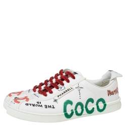 Pre Owned Chanel x Pharrell White Canvas Graffiti Low-Top Sneakers Size 41