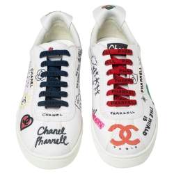 Pre Owned Chanel x Pharrell White Canvas Graffiti Low-Top Sneakers Size 41