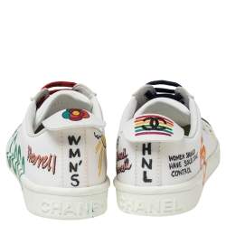 Pre Owned Chanel x Pharrell White Canvas Graffiti Low-Top Sneakers Size 41