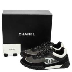 Chanel Black/Grey Nylon, Suede and Leather CC Low-Top Sneakers Size 41