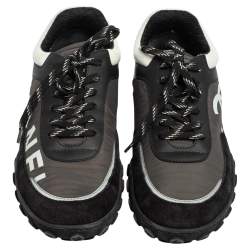 Chanel Black/Grey Nylon, Suede and Leather CC Low-Top Sneakers Size 41