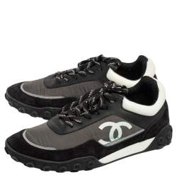 Chanel Black/Grey Nylon, Suede and Leather CC Low-Top Sneakers Size 41