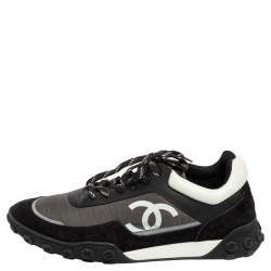 Chanel Black/Grey Nylon, Suede and Leather CC Low-Top Sneakers Size 41
