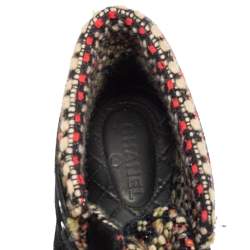 مملوكة مسبقًا حذاء رياض�ي شانيل تويد وجلد وسويدي أسود مرتفع من أعلى مقاس 45