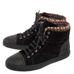 مملوكة مسبقًا حذاء رياضي شانيل تويد وجلد وسويدي أسود مرتفع من أعلى مقاس 45