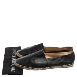 Chanel Black Leather CC Cap Toe  Espadrilles Flats Size 44