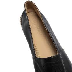 Chanel Black Leather CC Cap Toe  Espadrilles Flats Size 44