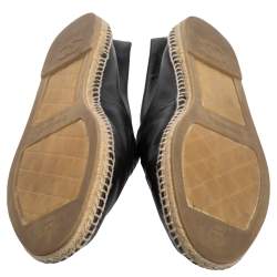 Chanel Black Leather CC Cap Toe  Espadrilles Flats Size 44