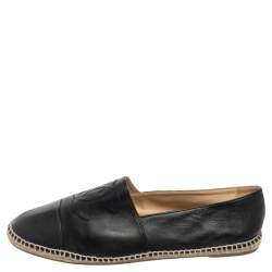 Chanel Black Leather CC Cap Toe  Espadrilles Flats Size 44